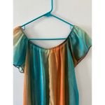 Pretty Good  Womens Sheer Y2K Top Large Orange Teal Festival Fairy Metallic Photo 5