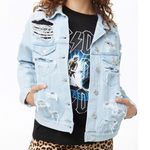 Forever 21 Light Wash Blue Distressed Denim Jean Jacket Photo 1