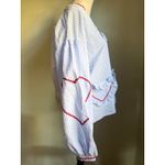 Gingham Tie Front Top Blouse Ruffle Pockets and Red‎ Ric Rac Trim hearts medium Blue Photo 1