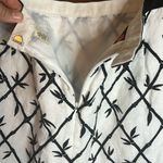 Talbots  Linen Black White Midi Embroidered Leaf Bamboo Stripe Lined Pencil Photo 3