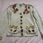 Fall Autumn leaves Embroidered Beaded Cream Cardigan Orange Photo 0