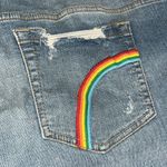 Torrid Midi Jean Short Distressed Denim Embroidered Rainbow Pride Blue 16 Photo 5