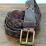 Women's Metal Buckle Full Grain Leather Braided Belt Brown Size MD(34 Photo 0