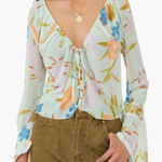 Free People Mint Combo Floral Print Of Paradise Tie Front Crop Top Size XS Photo 0