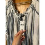 Mlle Gabrielle  Women's 3X Boho Striped Summer Dress - White Blue Gray Tassel Tie Photo 5