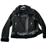 ZARA Women's Black Faux Suede/ Shearling-Lined Zippered Moto Jacket XXL 2XL Photo 0