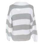 In The Style Womens Sweater Size 6 Chunky Knit Striped Gray White Round Neck Photo 1