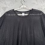 Slinky Brand  Poncho Top M Black Crochet Knit Open Knit Batwing Dolman Sleeve Photo 3