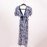 NEW Reiss Jennah Blue White Print Pattern Chiffon Puff Short Sleeve Midi Dress 2 Photo 1