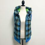 Burton Turquoise Blue Green Black Plaid Hooded Dry Ride Zip Up Collared Vest Photo 7