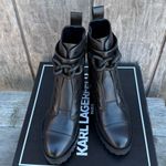 Karl Lagerfeld  PARIS Womens Black Rhinestone Chained Strap Almond Toe Boots 6.5 Photo 6