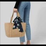 Draper James  Straw Tote Bag with Floral Scarf Magnolia Print Photo 2