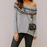 Maurice's Gray Charcoal Black and White Fair Isle Print Knit Sweater Photo 7