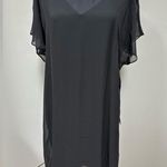 Adrianna Papell black Chiffon Overlay A-Line Dress sheer wrap flowy large Photo 1