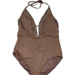 Laundry by Shelli Segal Tan Plunge Crochet Detail One Piece Swimsuit Photo 0