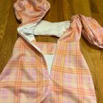 ASOS  Design Women’s 6 Pink Orange Plaid Cut Out Puff Sleeve Zipper Mini Dress Photo 10