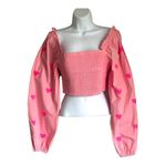 Main Strip EUC -  Heartfelt Milkmaid Smocked Sequin Hearts Crop Top - Size: Large Photo 4