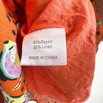 Kourt Aria Linen Tropical Short Dress Pockets Fruit Bird Medium Orange Photo 7