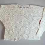 Moda Intl Crochet Button Front Cardigan Womens Med Ivory Medallion Vtg Y2k Retro Photo 0