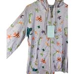 Hill House The Allie Zip Up Sea Creatures Terry Cloth Hoodie Size Small Purple Photo 4