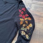 Vintage Quacker Factory Fall Autumn Sweater Embroidery Leaves Rhinestones Large Black Photo 7