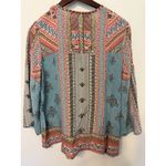 Tolani  Women‎ Shirt Tunic Silk Multicolor L Embroidered Neckline Tassel Tie Boho Photo 3