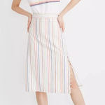 Madewell Striped Midi Skirt Women Size 14 Button Front Linen Blend Casual Photo 0