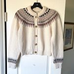 Doen Clarke Merino Alpaca Cardigan Oatmeal Olympia Fair Isle XS EUC Brown Photo 1