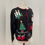 Vintage Victoria Jones Black Holiday Christmas Embroidered Cardigan Sweater Photo 3