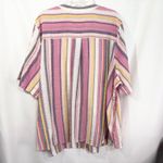 Roamans Plus Size 30W Top Striped Button Up‎ Shirt Pink Cotton V Neck 693 Photo 2