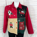 Take Two‎ Vtg Wool Felt Patchwork Winter Christmas Jacket Colorblock Large Red Photo 0