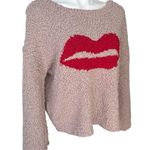 POL  Kiss Me Down Popcorn Knit Sweater, Tan and Red, Sz S Photo 3