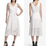 DKNY  | Size 12 | White Chiffon Dot Sleeveless Asymmetrical Midi Wrap Dress Photo 1