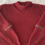 SheIn Maroon Open Knit Choker Neck Sweater With Zippers Photo 1