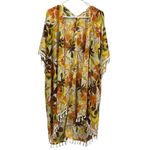 Kontrol  Kimono Coverup Semi Sheer Floral Tropical Tassel Open Front Womens Large Photo 4