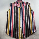 90s Vtg L Large Striped Button Up Shirt Sleeveless Grunge Boho Streetwear Hippie Photo 1