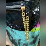 Black Quilted Patent Leather Fanny Pack with Gold Chain Zip Photo 9