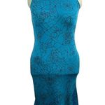 Floral Patterned Sleeveless Halter Dress With Mermaid Hem Blue Size L Photo 0