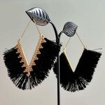 Brand New Black Fringe Chevron Dangle Gold Tone Earrings Costume Jewelry Photo 0