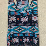 Kirra Women’s XS Fringe Trim Festival Tank Top Black Blue Southwestern Print Photo 0