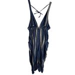 Free People Kind Favor Navy Blue Cotton Wide Leg Romper Jumpsuit Medium Photo 2