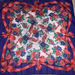 80's Rose Centered Bow Bordered Scarf Blue Photo 1