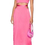 We Wore What REVOLVE Barbiecore Pink Cut Out Midi Skirt Satin NWT $80  Photo 0