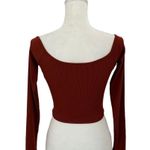 SheIn  Rust Orange Long Sleeve Button Up Ribbed Crop Top Size Small Photo 4