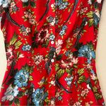 City Streets bright red floral and bird button front dress size small Photo 5