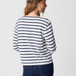 J.Crew  Relaxed Fit Blue White Boat Neck T Shirt Long Sleeve Top Size XS Photo 2