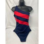 Ralph Lauren Lauren  One Shoulder One Piece Swimsuit Blue Red Stripes Size 10 NWT Photo 1