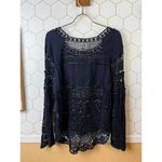 Deletta  by Anthropologie Dark Navy Crochet Lace Long Sleeve Top - Size - Large Photo 2