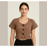 Anthropologie steampunk short bell sleeve cotton vest jacket tan Sz L Hazel Photo 2