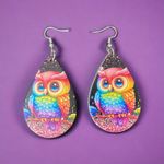 Lovely Owl Design Waterdrop Colorful Wooden Drop Ear Dangle‎ Jewelry Photo 5